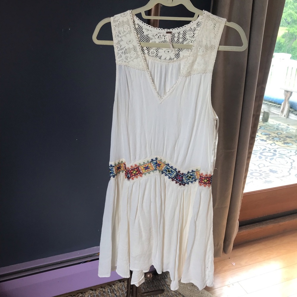 FP Off White Gauze Dress Embroidered